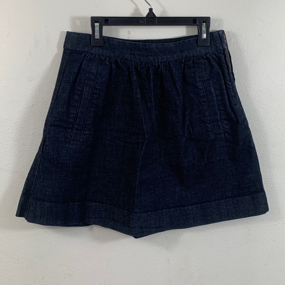 J. Crew Skirt Womens Size 2 Dark Blue Denim Front Pocket A-Line Short Unlined